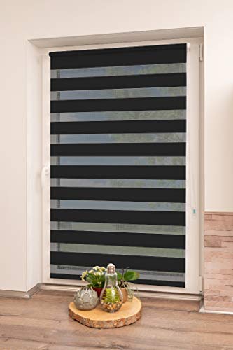 K-Home® Madrid Klemmfix Double Roller Blind, No Drilling Required, Black, W 105 x H 150 cm