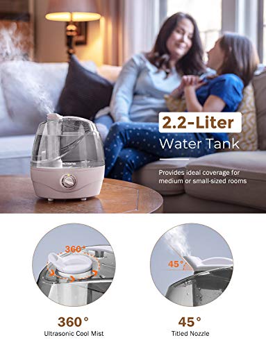 Homasy Victsing Upgraded, 2.2L Cool Mist Ultrasonic Large Bedroom, Baby, Home Premium Air Humidifying Vaporizer for Whisper-Quiet, Auto Shut-Off- Lasts Up to 24 Hours, Grey - Thumbnail 5