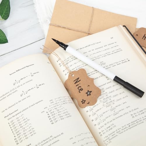 SallyFashion 100PCS Kraft Paper Gift Tags, Blank Gift Bag Tags with String Brown Hanging Price Tags for Wedding DIY Crafts Gifts