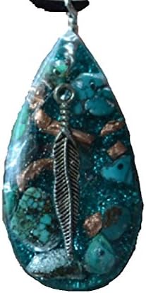 Vision Quest - Native American Inspired Orgone Pendant - Turquoise, Clear Quartz, Copper Nuggets (Black Cord)