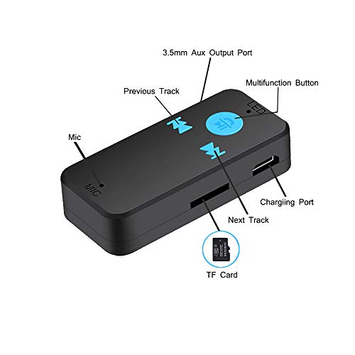 Bluetooth Receiver, Wireless Bluetooth Car Aux Receiver Headphones 3.5mm Jack Adapter with TF Card Slot, Portable Hands-Free Audio Car Kits Stereo System