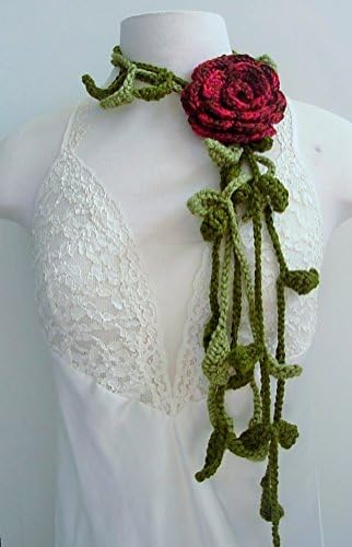 Hand Crocheted Rose Flower Scarf