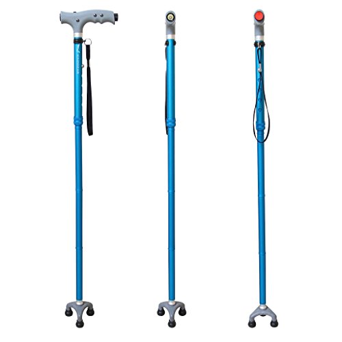 KingGear Travel Adjustable Folding Canes and Walking Sticks for Men and Women - Led Light and Easy Grip Handle for Arthritis Seniors Disabled and Elderly - Best Mobility Aids Cane (Blue)