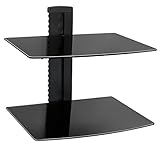 Mount-it! Floating Wall Shelf with 2 Tempered Glass Shelves for DVD Players/Cable Boxes/Xbox One/Playstation, Single Stud, Black (DVD-212)