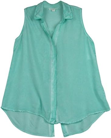 Beach Lunch Lounge Womens Evelyn Faded Hi-Low Button-Down Top Green M