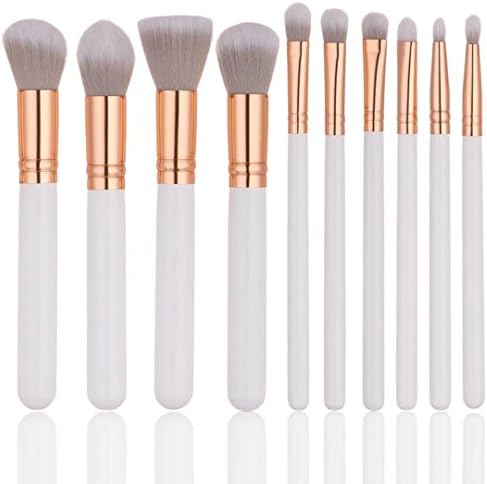 iTME [Upgrade Version] Premium Makeup Brush Set Synthetic Cosmetics Professional Wooden Handle Brush, Flat Head, Blush, Flame, Concealer, Eye Shadow, Nose, Lip Brush Makeup Brush Kit (10pcs, White)