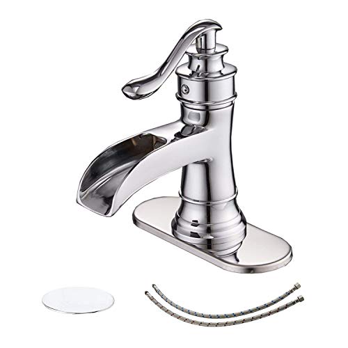 BWE Chrome Bathroom Faucet Waterfall Sink Vanity Single Hole Faucets