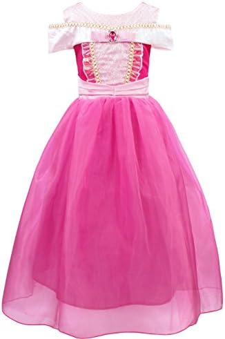 HenzWorld Girls Dress Princess Costume Fancy Birthday Party Role Pretend Cosplay Outfits Off Shoulder Rose Red