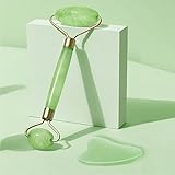 Yeethe Facial Jade Roller Facial Slimmer and Gua Sha Set for Face Neck Eyes, 100% Natural Premium Crystal Double Real Jade Graston Tools Anti-Aging Anti-Wrinkle Skincare Massager Therapy