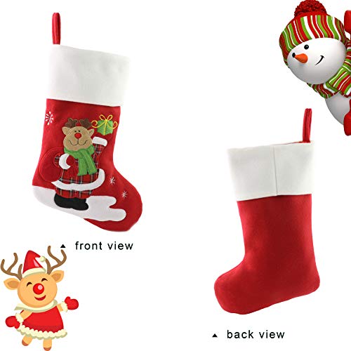 WEWILL 18’’ Classic Red Christmas Stockings Set of 3 Embroidered Snowman Reindeer Santa Claus Play Snow Christmas Stocking Kit with Gifts Bag Home Holiday Decoration - Thumbnail 6