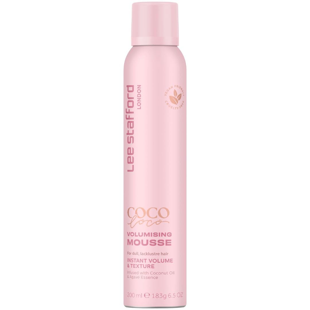 Lee Stafford Volumising Hair Mousse | Coco Loco Collection - Add Volume & Texture to Fine Frizzy Hair, Flexible Body Boosting Foam with Strong Hold, Great for Curly Hair, Mega Root Lift, 200 ml