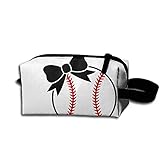 Makeup Cosmetic Bag Softball With Bow Decal Zip