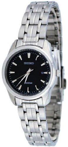 Seiko Black Dial Stainless Steel Ladies Watch SXDE65