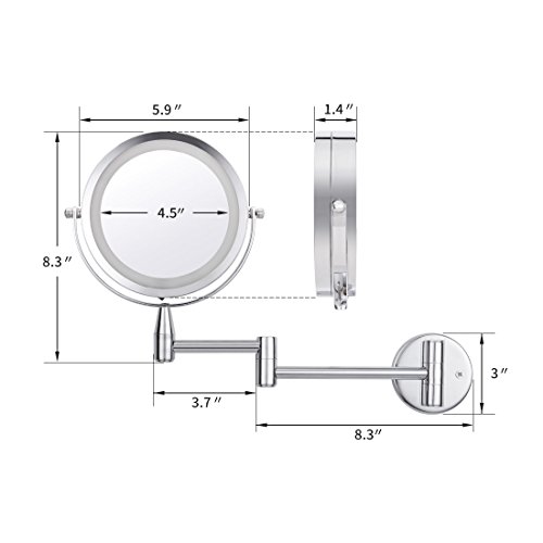 Led Vanity Mirror Lighted 1X/5X Magnification Wall Mounted, Double Side, Adjustable, Rotating Function, Makeup Mirror, Powered by 4 x AAA batteries (not included)