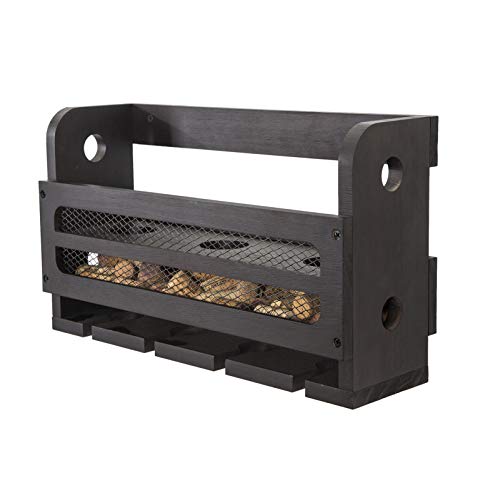 SODUKU Wall Mounted Wooden Wine Rack 5 Wine Bottles and 4 Stem Glasses Holder Wine Cork Storage Rack Espresso - Thumbnail 5