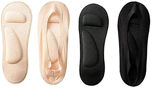 Women's 2 Pairs No Show Nylon Sock Liner with Sponge Arch Support No Slip Grip Low Cut Socks