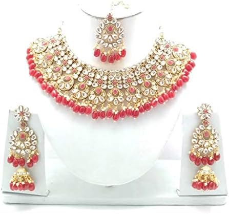Mieeku Traditional Bridal Kundan Pearls Nacklace Set for Womens