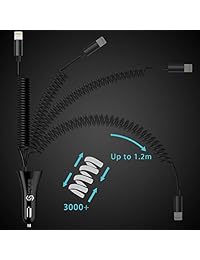 Syncwire iPhone USB Car Charger - Upgrade 4.8A 24W Car Charging Adapter with Built-in Coiled [MFI Certified] Lightning Cable for Apple iPhone 11 Xs XS Max XR X 8 7 6s 6 Plus, iPad & More - Black