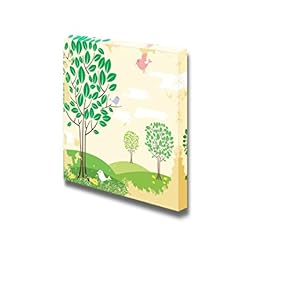 Canvas Prints Wall Art - Abstract Tree with Happy Colorful Birds | Modern Wall Decor/Home Decoration Stretched Gallery Canvas Wrap Giclee Print. Ready to Hang - 12" x 12"
