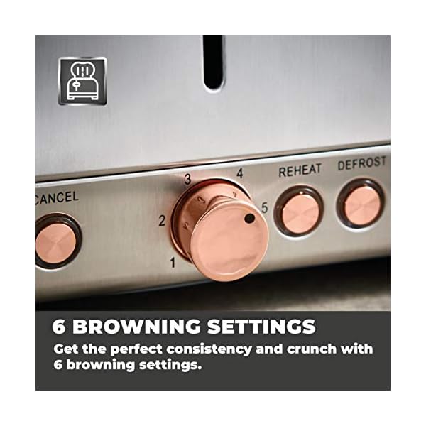 Tower T20051MNB Cavaletto 4-Slice Toaster with Defrost/Reheat, Stainless Steel, 1800 W, Midnight Blue and Rose Gold