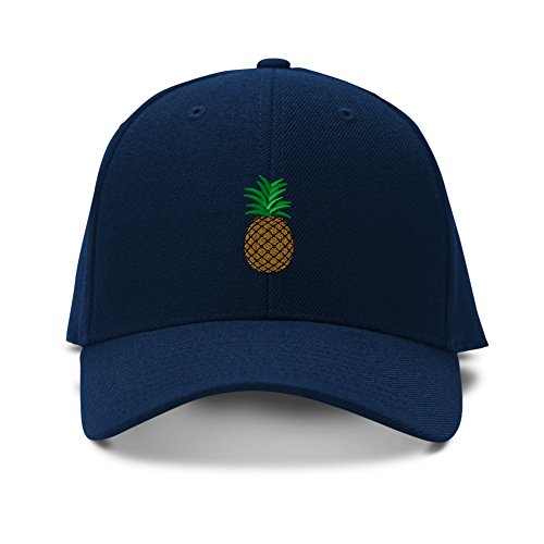 Pineapple Embroidery Adjustable Structured Baseball Hat Navy