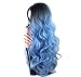 Royalvirgin Nature Color Dark Root Ombre Pastel Blue Heat Resistant Fiber Hair Long Nature Wave Light Blue Synthetic Full Wigs