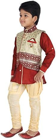 KLAUD ZEE Kids Indian Ethnic Bollywood Style Festive and Party Wear Waistcoat Kurta and Breeches Set for Boys