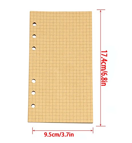 RIANCY A6 Refill Lined Paper 6 Hole Lined Kraft Paper for Loose Leaf Binder Notebook Leather Journal Refills Diary Set of 2 40 Sheets/80 Pages Per Item (Gridï¼Œ2 Pack)