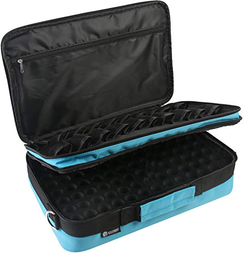 Giant 124 Essential Oils Train Case for 5ml, 10ml and 15ml Bottles - Shoulder Style Soft Case with Tall Plush Black Felt Inlay EVA Insert, Premium Metal Connectors and Double Zippers (Caribbean Blue)