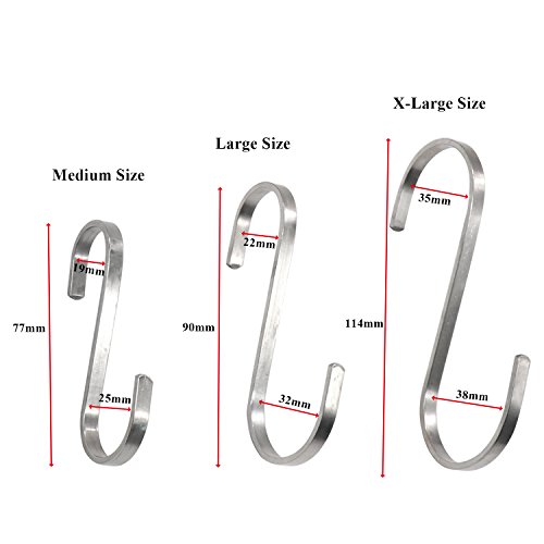 Esfun 15 Pack Size Large 3.5 inch Flat S Hooks Heavy Duty Solid 304 Stainless Steel S Shaped Hanging Hooks,Metal Kitchen Pot Pan Hangers Rack Hooks
