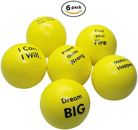 Motivational Stress Balls | Squeeze Toy Gift 6 Pack | Fidget Accessory for Stress Relief, Special Needs, Concentration, Anxiety, Motivation, ADHD, ADD, Autism and Team Building (Yellow)