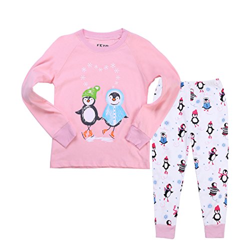 Girls Pajamas, Penguin Kids Sleepwears Cotton 2-7 Years Little Girls pjs Sets (4T, Pink)