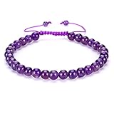 BRCbeads Gemstone Bracelets Purple Amethyst Natural Gemstones Birthstone Healing Power Crystal Beads Handmade 6mm Stretch Macrame Adjustable Loose Beads With Gift Box Unisex