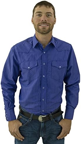 STARR Men's Western Solid Color Tone-on-Tone Striped Shirt SWWTNT17-DKROYAL-Size-XL