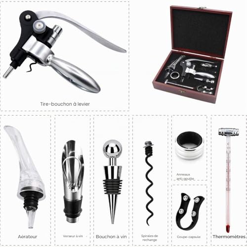 SumDirect Corkscrew, Rabbit Style 9 Pcs Wine Opener with Foil Cutter, Pump and Wine Thermometer Aerator, Anti-Drip Rings, Stopper and Wine Pourer