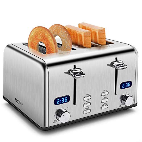 Keenstone Toaster 4 Slice, Stainless Steel Toasters with Timer, Wide