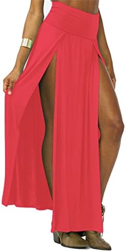 Yipost Women's Double Slits Maxi Skirt (One size, Fluorescence Pink)