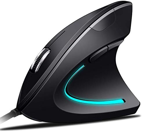 Ergonomic Optical Mouse USB High Precision Optical Wired Vertical Mouse, 4 Adjustable DPI with Color Breathing Light Mouse 5 Buttons for PC/Laptop/Mac