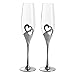 Wedding Champagne Glass Set Silver Toasting Flute Glasses Pack of 2 with Rhinestone Rimmed Hearts Decoration for Wedding, Anniversary and Special Occasions