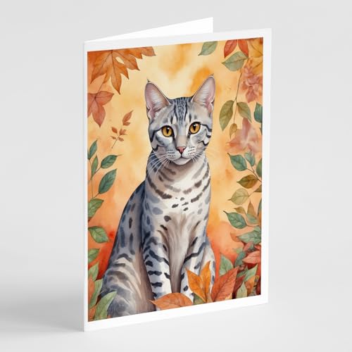 Caroline's Treasures Egyptian Mau Cat in Fall Leaves Greeting Cards Pack of 8 B…