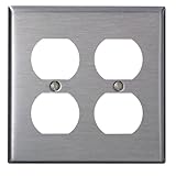Leviton 84016-40 2-Gang, Duplex Device Receptacle Wallplate, Standard Size, Device Mount, Stainless Steel