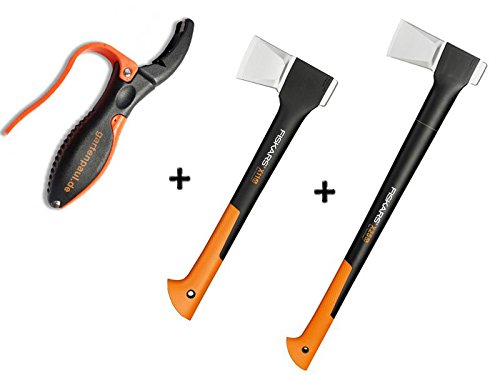 Gartenpaul Set: FISKARS Spaltaxt X21 - L + FISKARS Spaltaxt X11 - S + GARTENPAUL Axt- und Messerschärfer