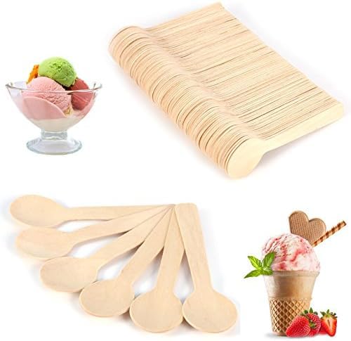Fyearfly Small Wooden Spoons Disposable Spoons, 100Pcs 10cm Ice Cream Spoon Dessert Spoon Tea Spoons Disposable Biodegradable Compostable Cutlery Flatware for Ice Cream Dessert Yogurt Tasting