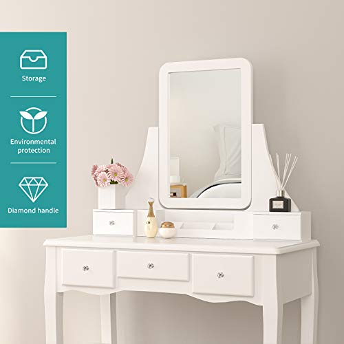 Mecor Makeup Vanity w/Square Mirror, White Vanity Set with Cushioned