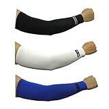 3pairs Cycling Sun Protective Uv Cover Arm Sleeves Athletic Sport Cooling Football Hikhing Golf Fishing Driving Jogging (White, Black, Blue)