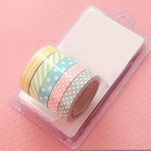 balloonbobo 5 Rolls Polka Dot Striped Adhesive Sticky Washi Tape Paper Handbook Decorative Masking Tape DIY Diary Decor Stickers Small