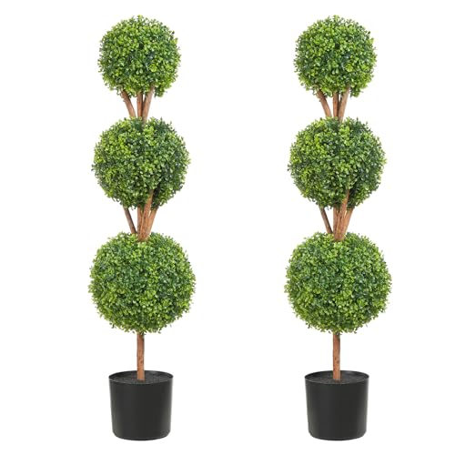 VEVOR Artificial Boxwood Topiary Tree, 48 inch Tall (2 Pieces), Triple