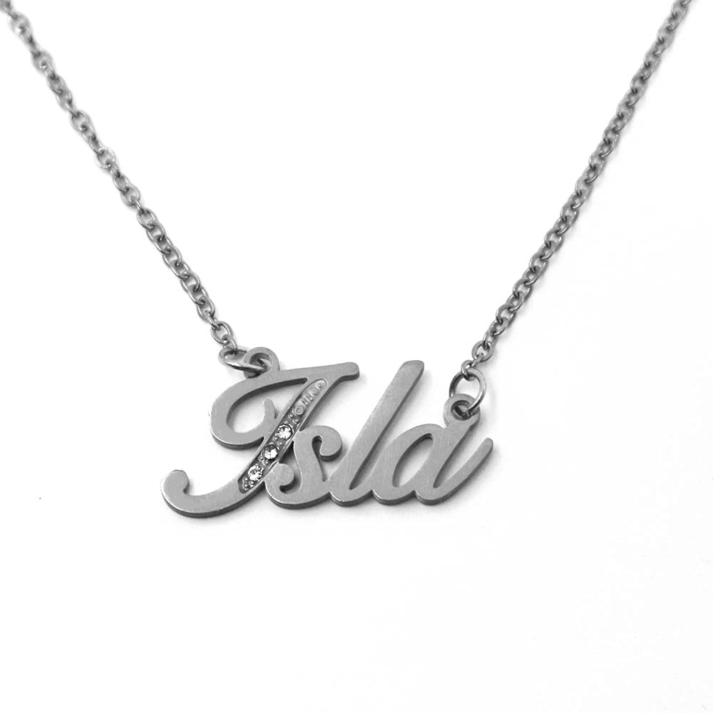 Kigu Name Necklace Isla - Silver Tone - Custom Name Necklace - Personalised Jewellery for Ladies- Customised Jewellery for Girls- Custom Pendant Isla