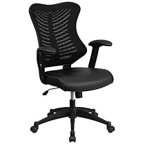 Flash Furniture High Back Black Mesh Chair with Leather Seat and Nylon Base