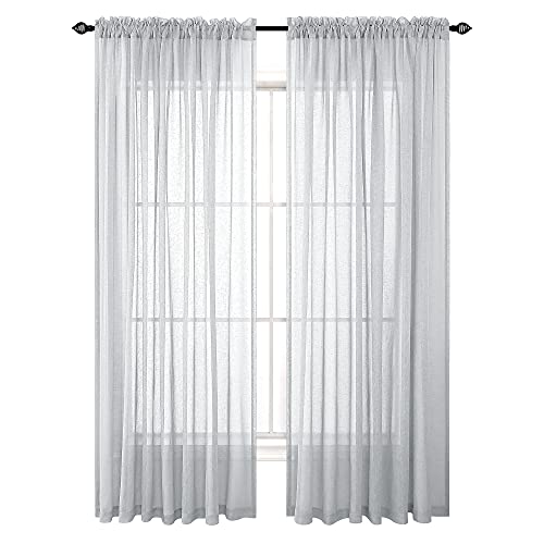 Grey Curtains 84 Inches Long for Bedroom Set 2 Panels Pair Rod Pocket